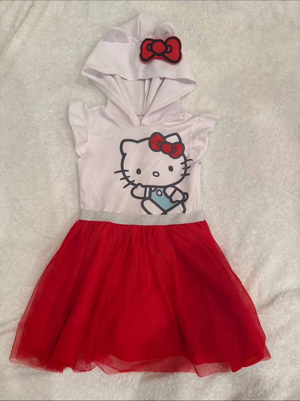Hello Kitty White Hooded Top with Red Tulle Skirt Costume